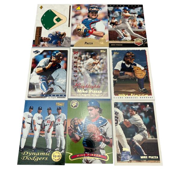 MLB Los Angeles Dodgers Mike Piazza Baseball Trading Card Lot of 9 - Picture 3 of 3